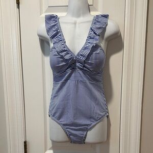 Pink Lily Striped Blue & White One-Piece Swimsuit - Small